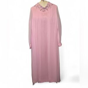 Vintage 60 70 Sleeveless‎ Sheath Sheer Sleeve Embellished Cocktail Cape Gown